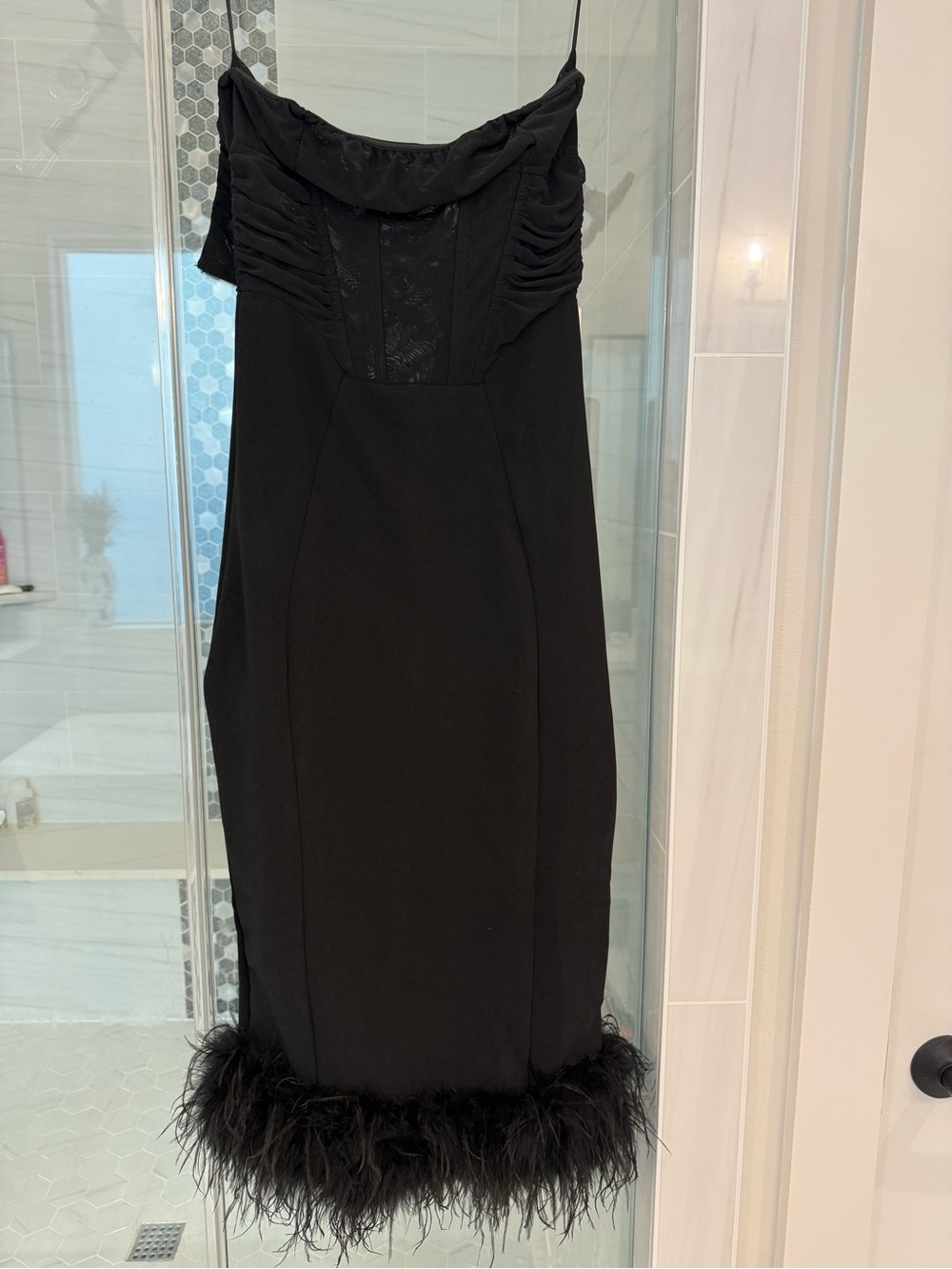 Black Feather-Hem Slip Dress